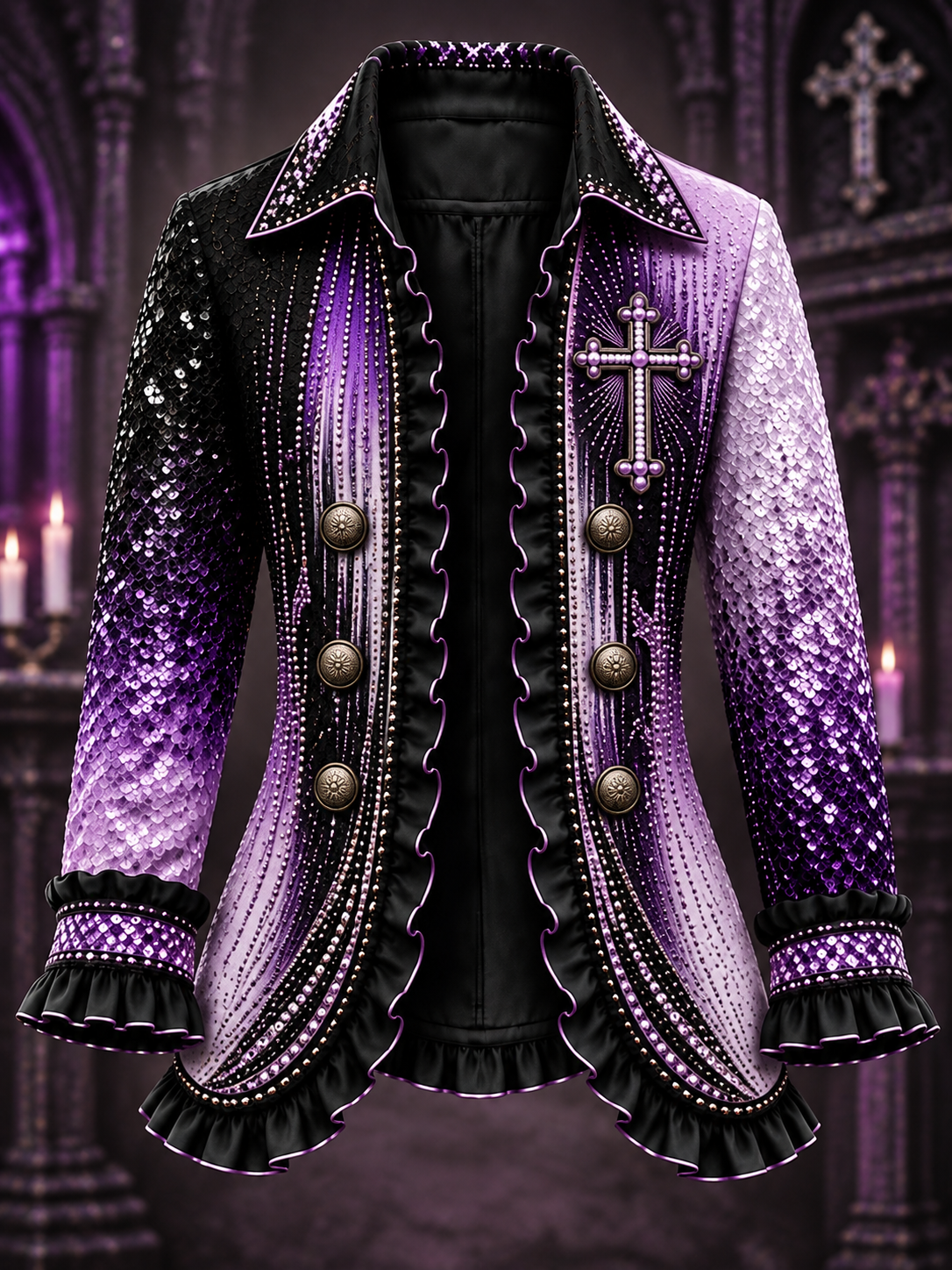 Women's Faith Art Print Casual Ruffled Shirt Jacket